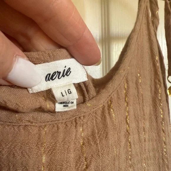 Aerie Magic Hour Tan/Gold Swim Cover-Up Dress - Picture 5 of 9